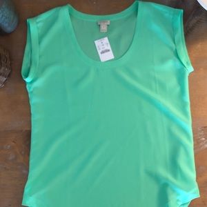 Green silk J. Crew Top, NWT